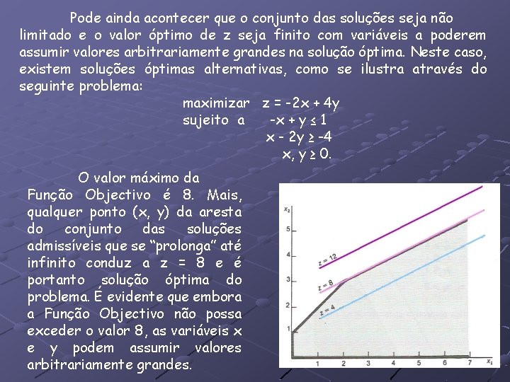 Pode ainda acontecer que o conjunto das soluções seja não limitado e o valor