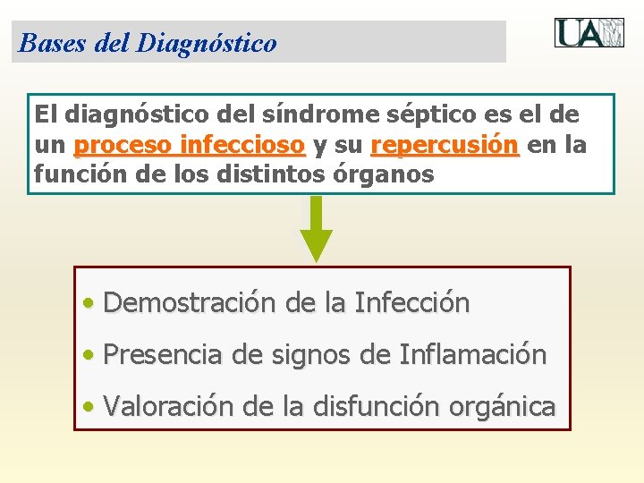 Bases del Diagnóstico El diagnóstico del síndrome séptico es el de un proceso infeccioso