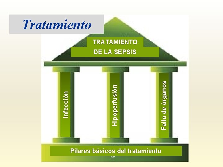 Tratamiento TRATAMIENTO Fallo de órganos Hipoperfusión Infección DE LA SEPSIS Pilares básicos del tratamiento