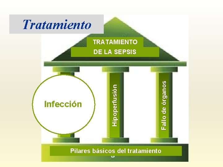 Tratamiento TRATAMIENTO Fallo de órganos Infección Hipoperfusión Infección DE LA SEPSIS Pilares básicos del