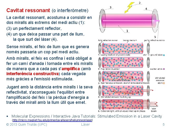 Cavitat ressonant (o interferòmetre) La cavitat ressonant, acostuma a consistir en dos miralls als