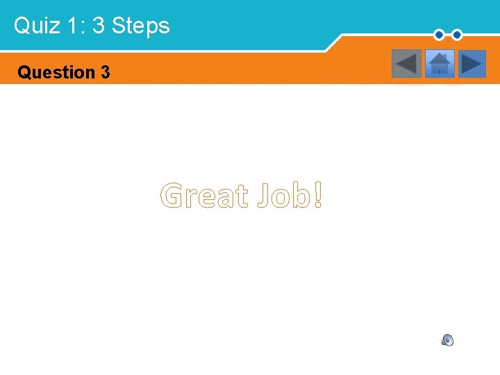 Quiz 1: 3 Steps Question 3 Great Job! 
