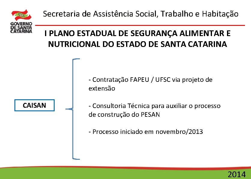 Secretaria de Assistência Social, Trabalho e Habitação I PLANO ESTADUAL DE SEGURANÇA ALIMENTAR E