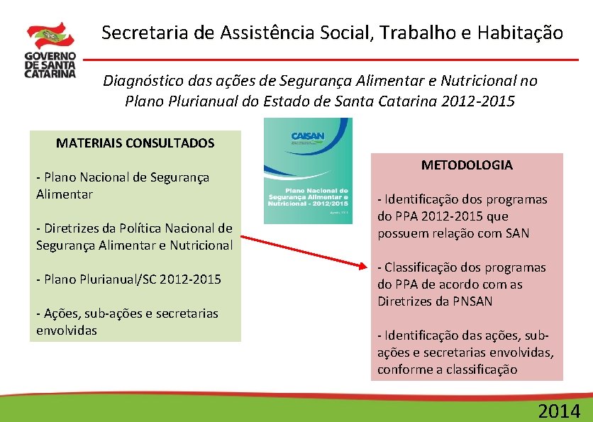 Secretaria de Assistência Social, Trabalho e Habitação Diagnóstico das ações de Segurança Alimentar e