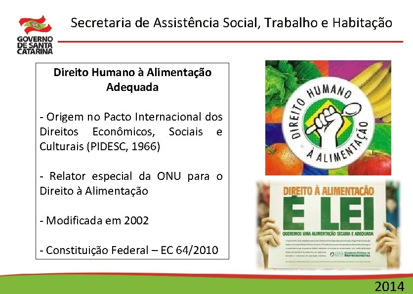 Secretaria de Assistência Social, Trabalho e Habitação Direito Humano à Alimentação Adequada - Origem