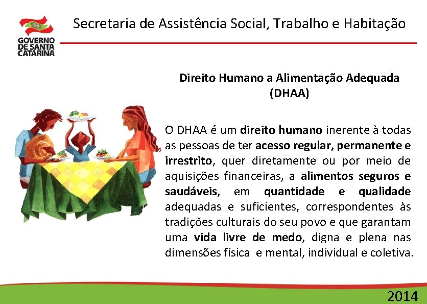 Secretaria de Assistência Social, Trabalho e Habitação Direito Humano a Alimentação Adequada (DHAA) O
