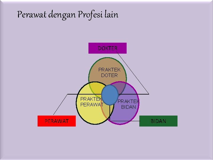 Perawat dengan Profesi lain DOKTER PRAKTEK DOTER PRAKTEK PERAWAT PRAKTEK BIDAN 