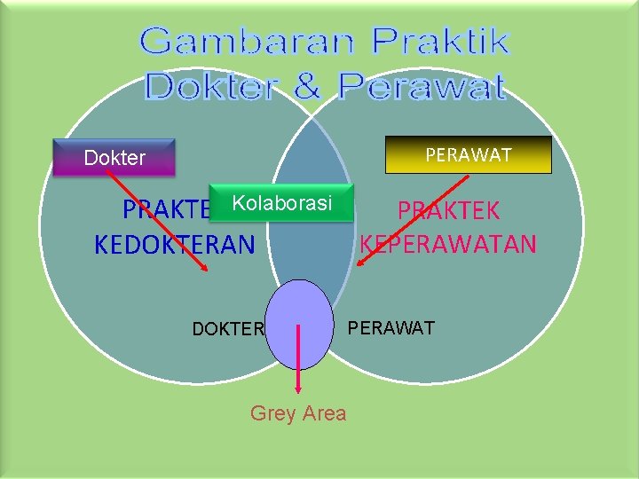 PERAWAT Dokter PRAKTEK Kolaborasi PRAKTEK KEPERAWATAN KEDOKTERAN DOKTER PERAWAT Grey Area 