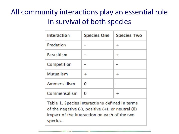 All community interactions play an essential role in survival of both species 