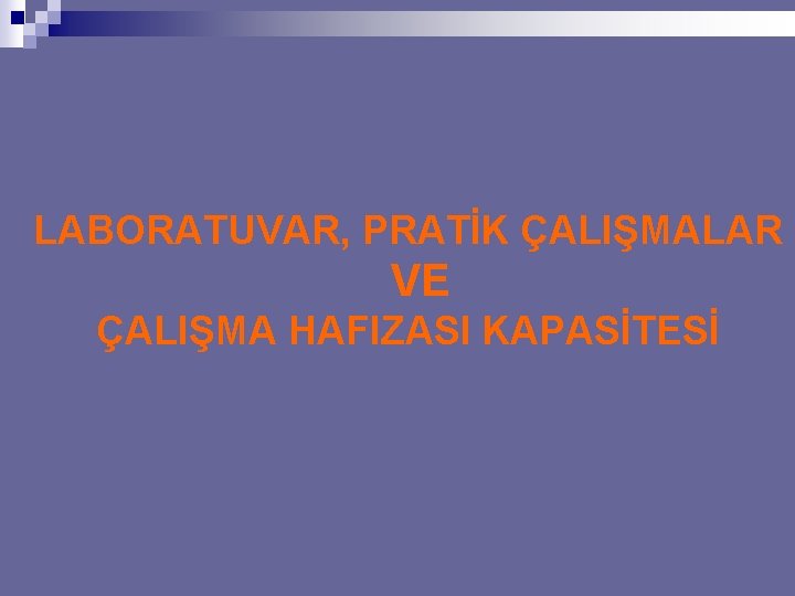 LABORATUVAR, PRATİK ÇALIŞMALAR VE ÇALIŞMA HAFIZASI KAPASİTESİ 