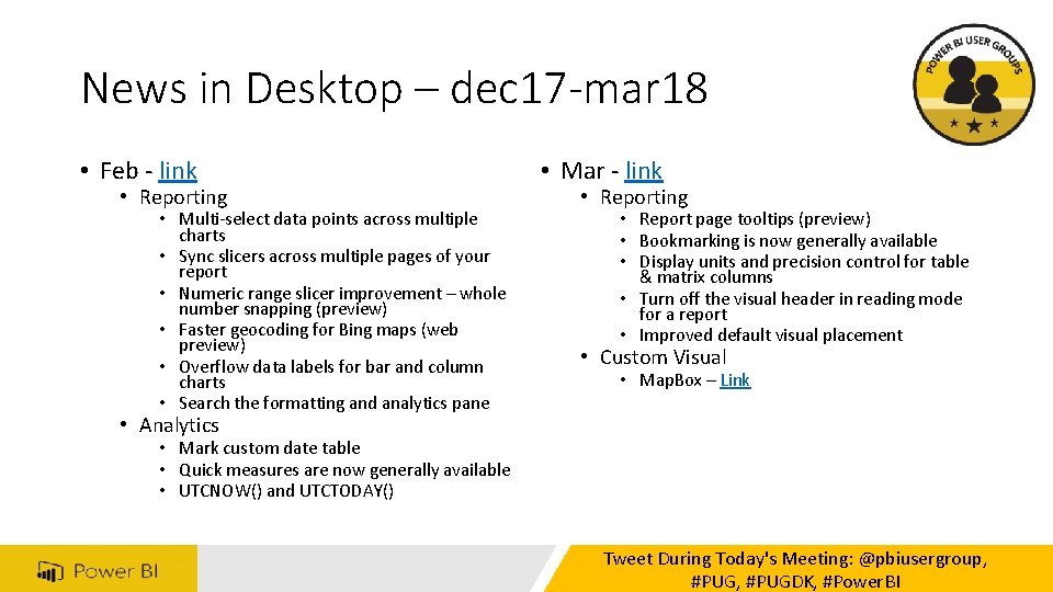 News in Desktop – dec 17 -mar 18 • Feb - link • Reporting