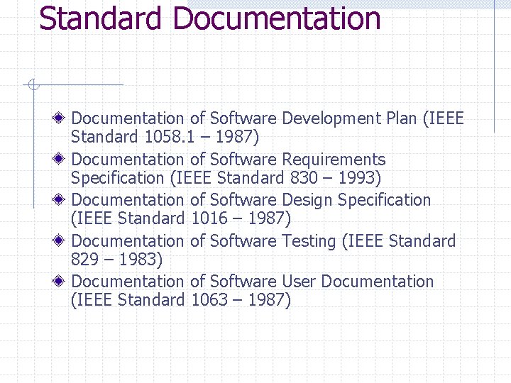 Standard Documentation of Software Development Plan (IEEE Standard 1058. 1 – 1987) Documentation of