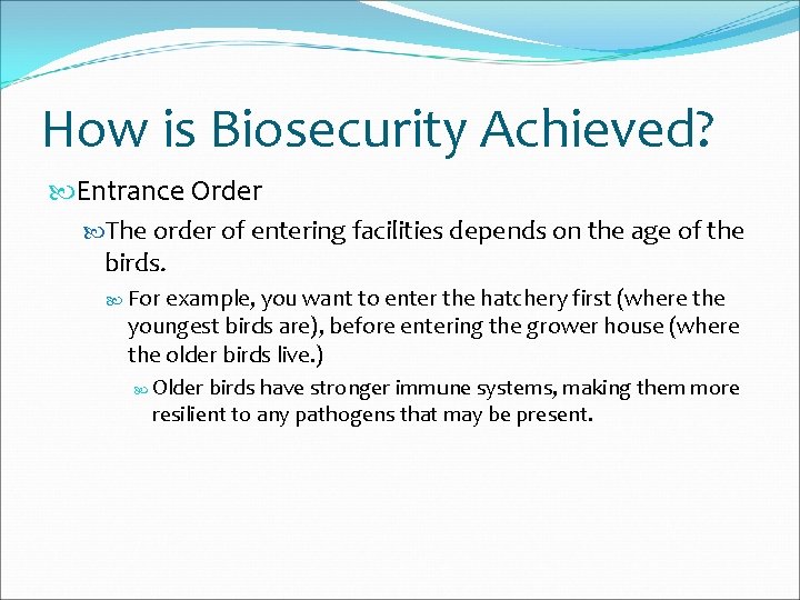 How is Biosecurity Achieved? Entrance Order The order of entering facilities depends on the