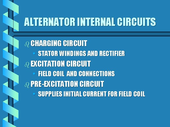 ALTERNATOR INTERNAL CIRCUITS b CHARGING CIRCUIT • STATOR WINDINGS AND RECTIFIER b EXCITATION CIRCUIT
