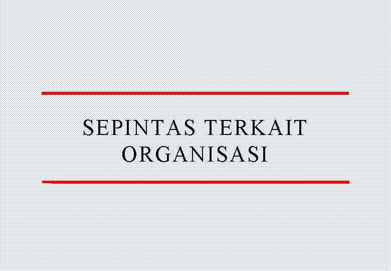 SEPINTAS TERKAIT ORGANISASI 