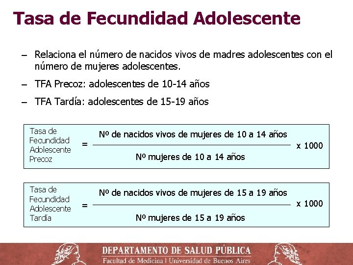 Tasa de Fecundidad Adolescente ‒ Relaciona el número de nacidos vivos de madres adolescentes