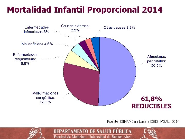 Mortalidad Infantil Proporcional 2014 61, 8% REDUCIBLES Fuente: DINAMI en base a DEIS. MSAL.