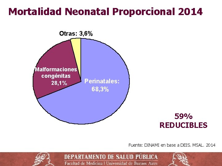 Mortalidad Neonatal Proporcional 2014 Otras: 3, 6% Malformaciones congénitas 28, 1% Perinatales: 68, 3%