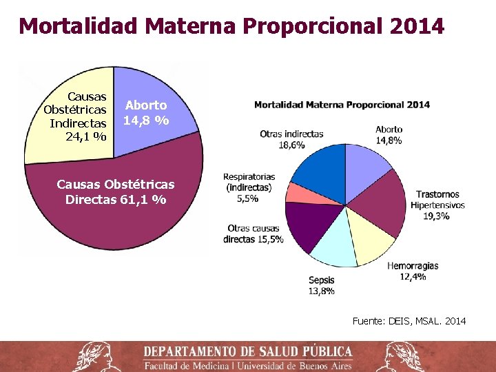 Mortalidad Materna Proporcional 2014 Causas Obstétricas Indirectas 24, 1 % Aborto 14, 8 %