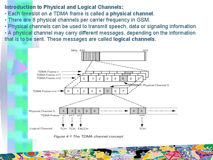 Introduction to Physical and Logical Channels: • Each timeslot on a TDMA frame is
