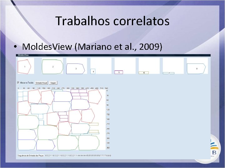 Trabalhos correlatos • Moldes. View (Mariano et al. , 2009) 