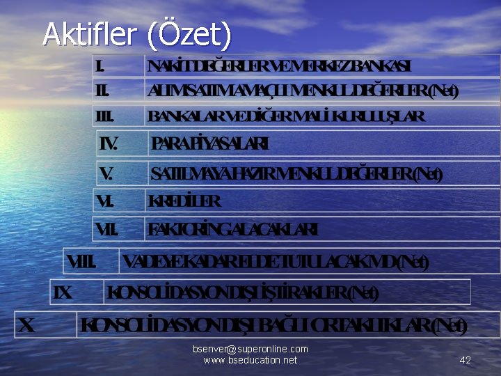 Aktifler (Özet) bsenver@superonline. com www. bseducation. net 42 