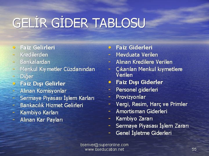 GELİR GİDER TABLOSU • • - Faiz Gelirleri Kredilerden Bankalardan Menkul Kıymetler Cüzdanından Diğer