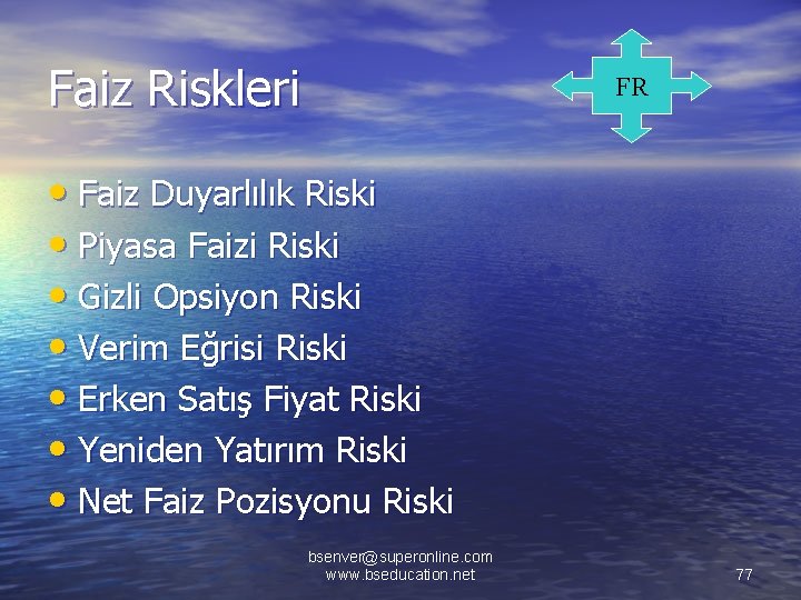 Faiz Riskleri FR • Faiz Duyarlılık Riski • Piyasa Faizi Riski • Gizli Opsiyon