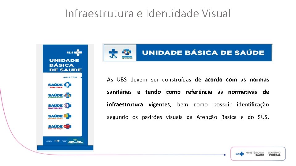 Infraestrutura e Identidade Visual As UBS devem ser construídas de acordo com as normas