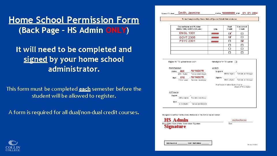 Home School Permission Form (Back Page – HS Admin ONLY) It will need to