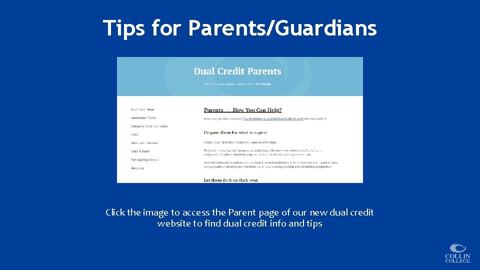 Tips for Parents/Guardians Click the image to access the Parent page of our new