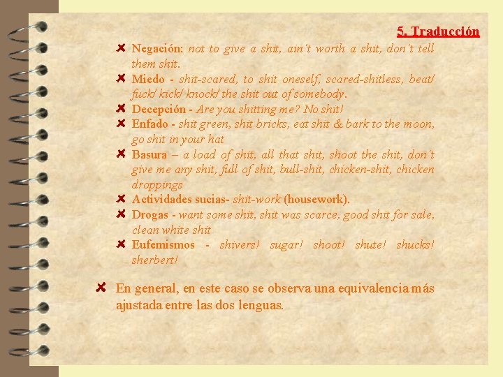 5. Traducción Negación: not to give a shit, ain´t worth a shit, don´t tell