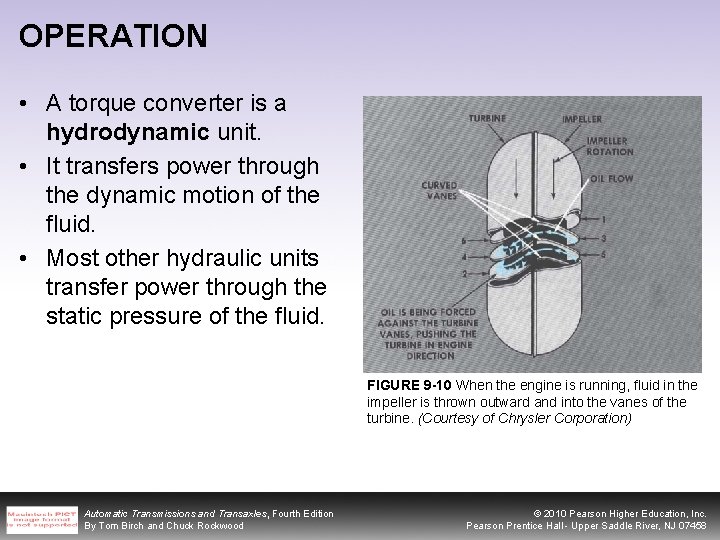 OPERATION • A torque converter is a hydrodynamic unit. • It transfers power through