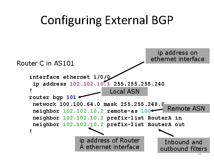 Configuring External BGP ip address on ethernet interface Router C in AS 101 interface Configuring External BGP ip address on ethernet interface Router C in AS 101 interface