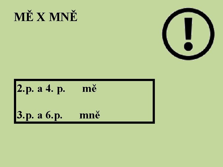 MĚ X MNĚ 2. p. a 4. p. mě 3. p. a 6. p.