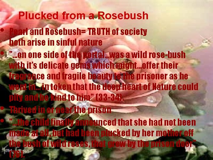  • • Plucked from a Rosebush Pearl and Rosebush= TRUTH of society both