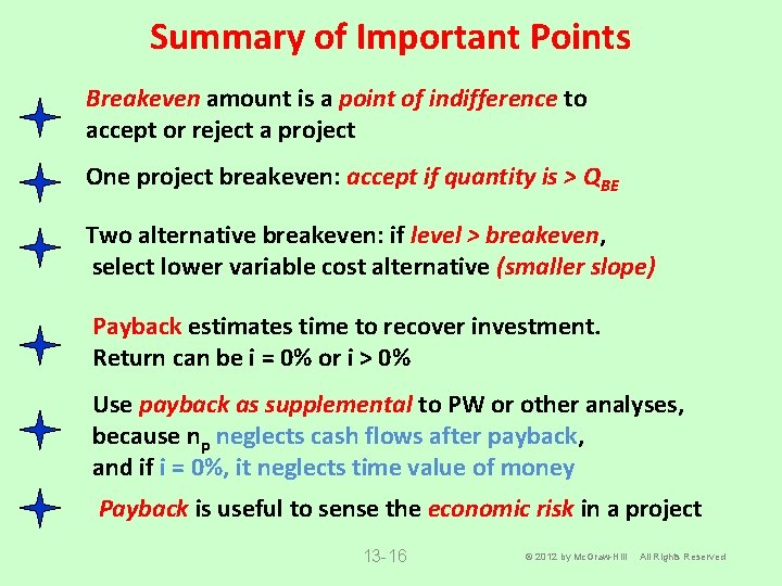 Summary of Important Points Breakeven amount is a point of indifference to accept or