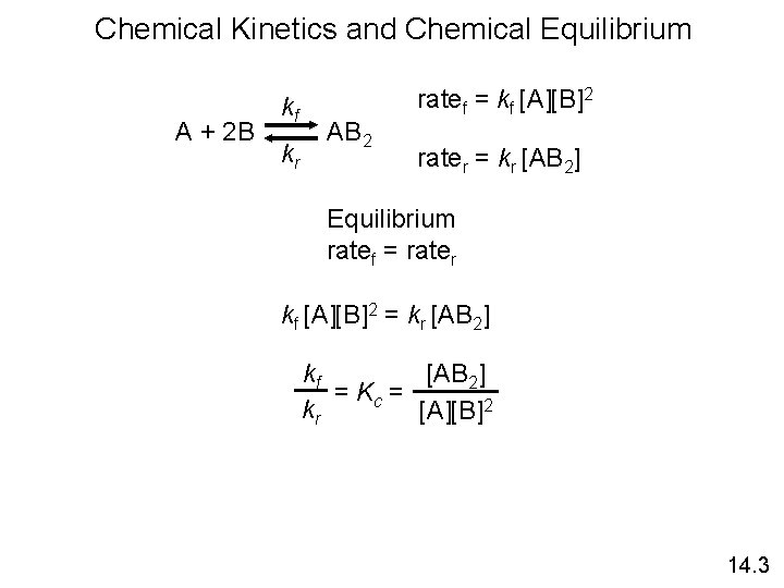 Chemical Kinetics and Chemical Equilibrium kf A + 2 B AB 2 kr ratef