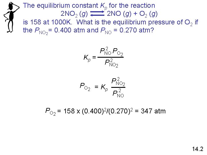 The equilibrium constant Kp for the reaction 2 NO 2 (g) 2 NO (g)