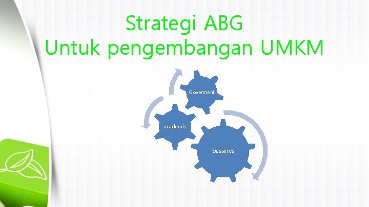 Strategi ABG Untuk pengembangan UMKM Goverment academis bussines 