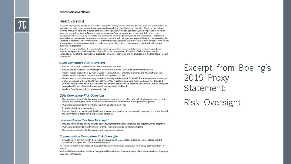 Excerpt from Boeing’s 2019 Proxy Statement: Risk Oversight 