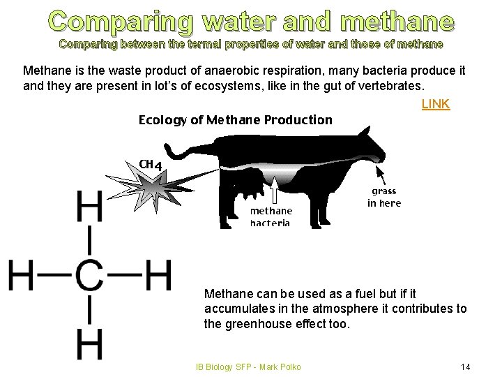 Comparing water and methane Comparing between the termal properties of water and those of