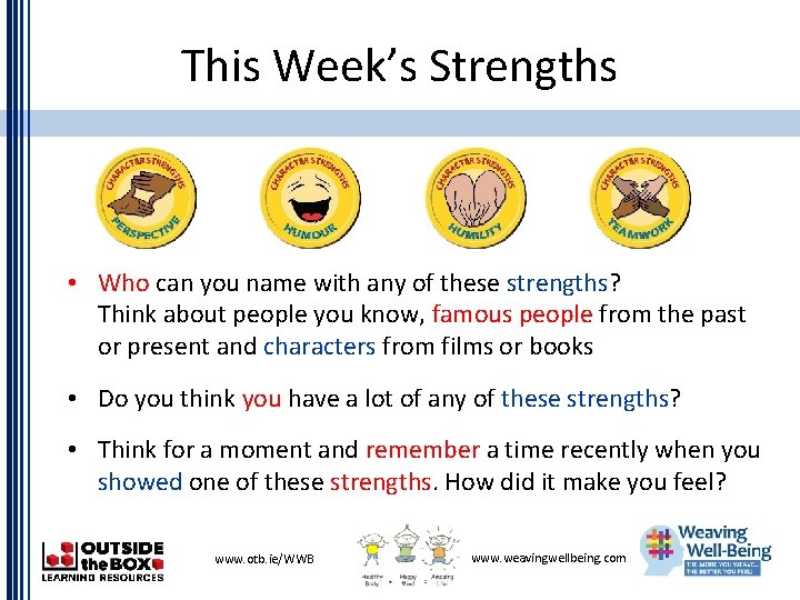 This Week’s Strengths • Who can you name with any of these strengths? Think