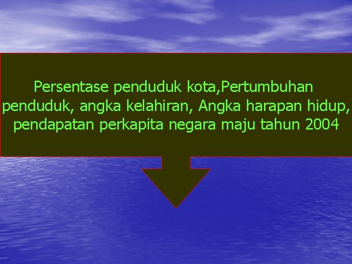 Persentase penduduk kota, Pertumbuhan penduduk, angka kelahiran, Angka harapan hidup, pendapatan perkapita negara maju