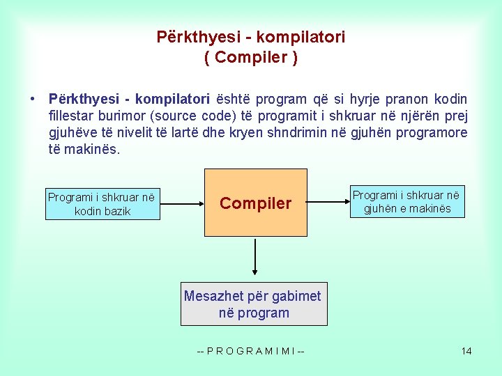 Përkthyesi - kompilatori ( Compiler ) • Përkthyesi - kompilatori është program që si