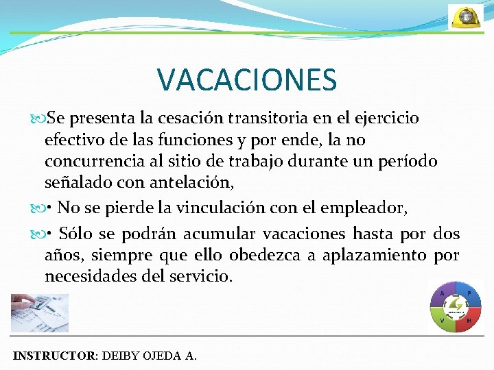 VACACIONES Se presenta la cesación transitoria en el ejercicio efectivo de las funciones y