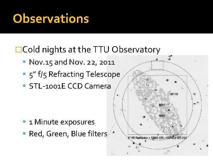 Observations �Cold nights at the TTU Observatory Nov. 15 and Nov. 22, 2011 5”