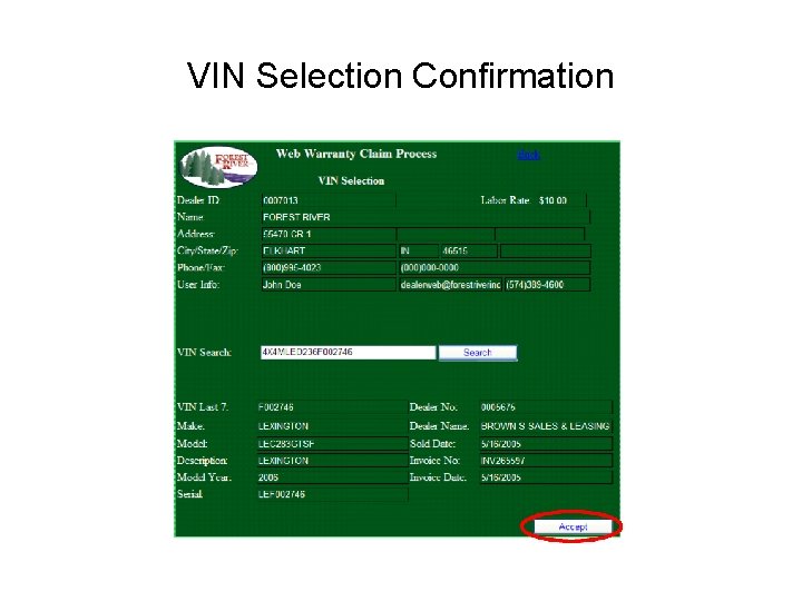 VIN Selection Confirmation 