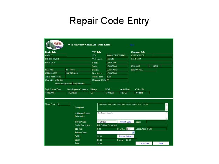 Repair Code Entry 