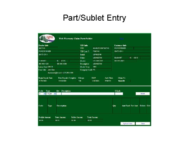 Part/Sublet Entry 